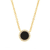 0.04ct Diamond & 0.31ct Onyx 14k Yellow Gold Necklace
